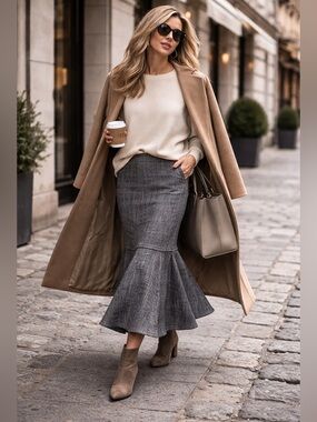 🔥VTG Amano Wool, Lagenlook Skirt w/Unique & Funky Flared-Hem Skirt, EUC, Medium